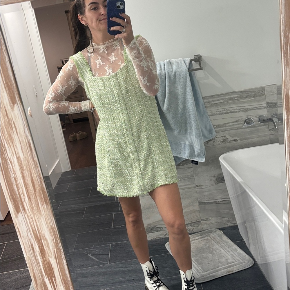 Green Tweed Mini Dress